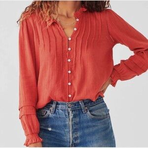 Faherty Willa Blouse | M | Carmine Red